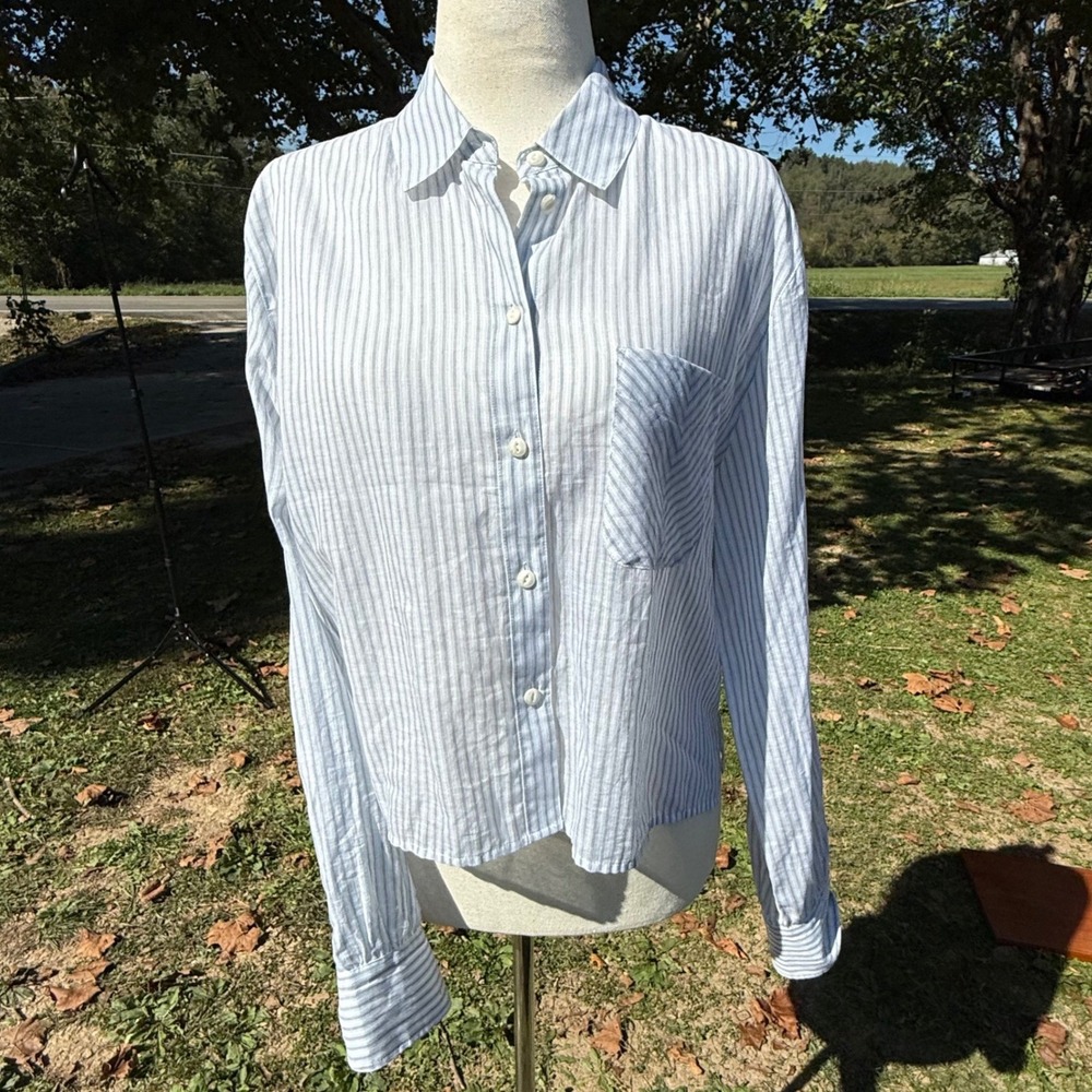 Rag & Bone Blue White Striped Cotton Button Down Shirt Lg PO 00067414 Cape Cod